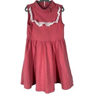 Janie And Jack Girls Pink Tank Dress Sz 6 Preppy Classic Ruffle Bow Coquette